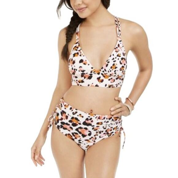 Hula Honey High Waisted Leopard Print Two Piece Bikini Swimsuit White XL - Picture 1 of 6